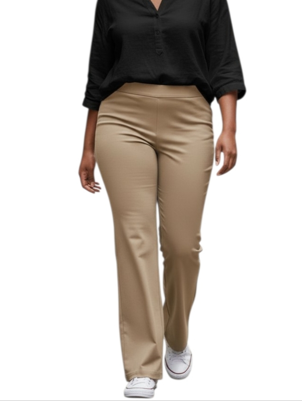 Chico's Pull-On Straight Leg Stretchy Beige Rayon Blend Pants Women Size 2 Large